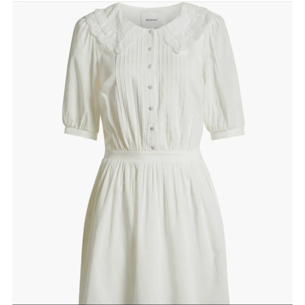 Reformation Kairos Lace Trim Dress Size 12 Collar Pintuck Cottagecore Coquette - Picture 5 of 14
